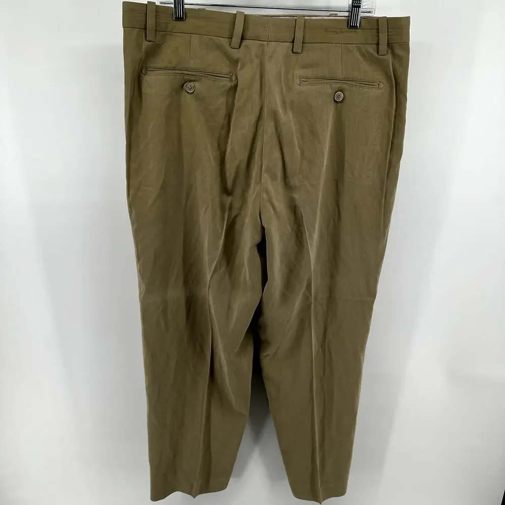 Tommy Bahama Silk Dress Pants Pleated Mid Rise Straight Leg Khaki 36x32